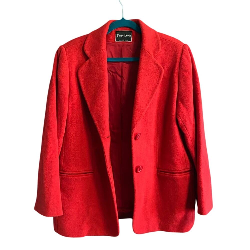 Vintage Terry Lewis Oversized Red 100% Wool Blazer Jacket Women's Medium